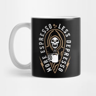 More Espresso Less Depresso Grim Reaper Coffee Brown Mug